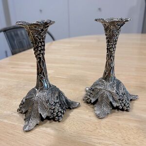 Vintage Grape vine leaves Elegant Silver plated Candle Holders sticks